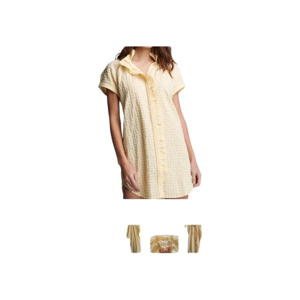 Sundays Yellow Gingham‎ Plaid Monroe Shirt Dress XS Preppy Minimalist